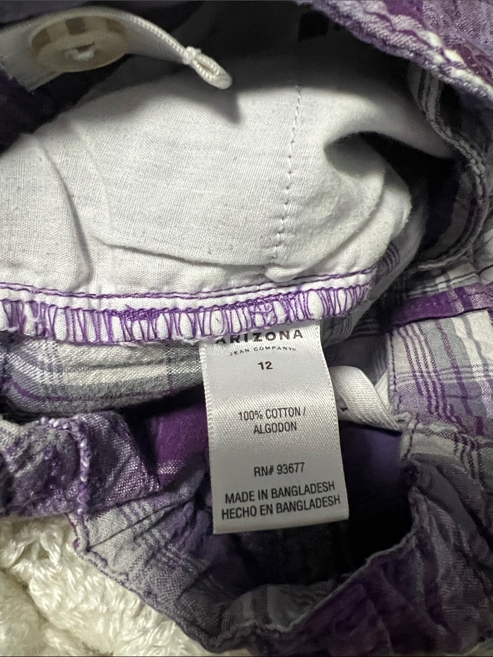 Girls Arizona Purple Plaid adjustable waist Casual Shorts sz 12 - Picture 3 of 3